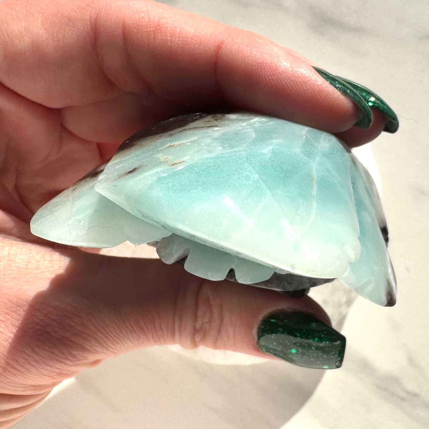 Blue Aragonite Rose Carving