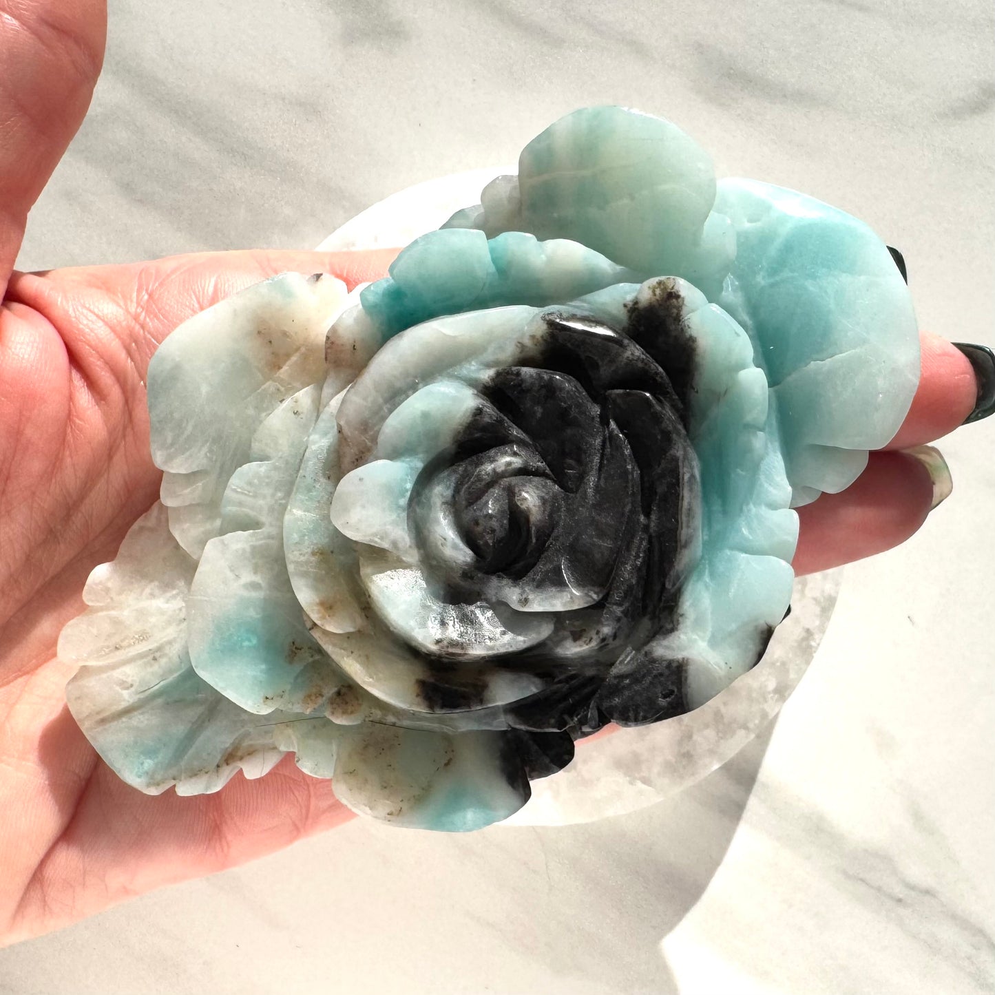Blue Aragonite Rose Carving