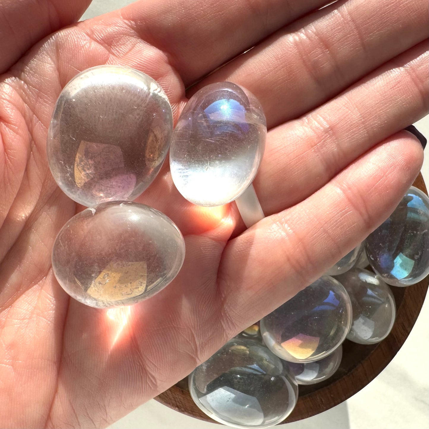 One (1) Exceptional Quality Angel Aura Quartz Tumble from Brazil