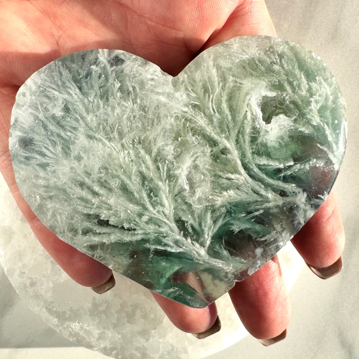 Snowflake Fluorite Heart Carving A