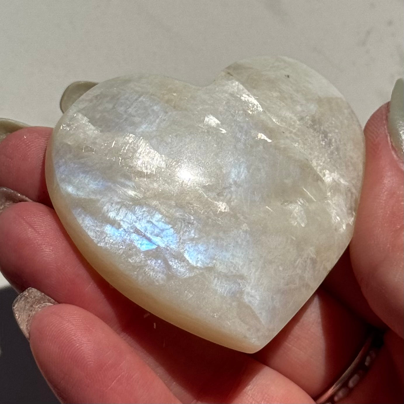 Blue Sheen Moonstone Heart Carving