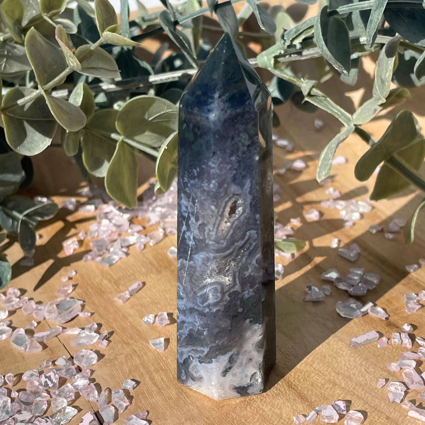 3 inch moss agate tower