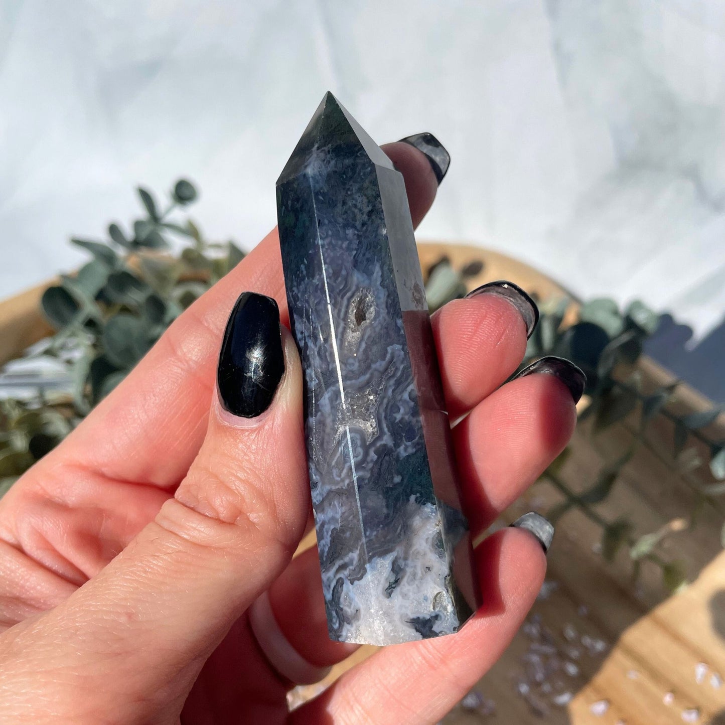 3 inch moss agate tower