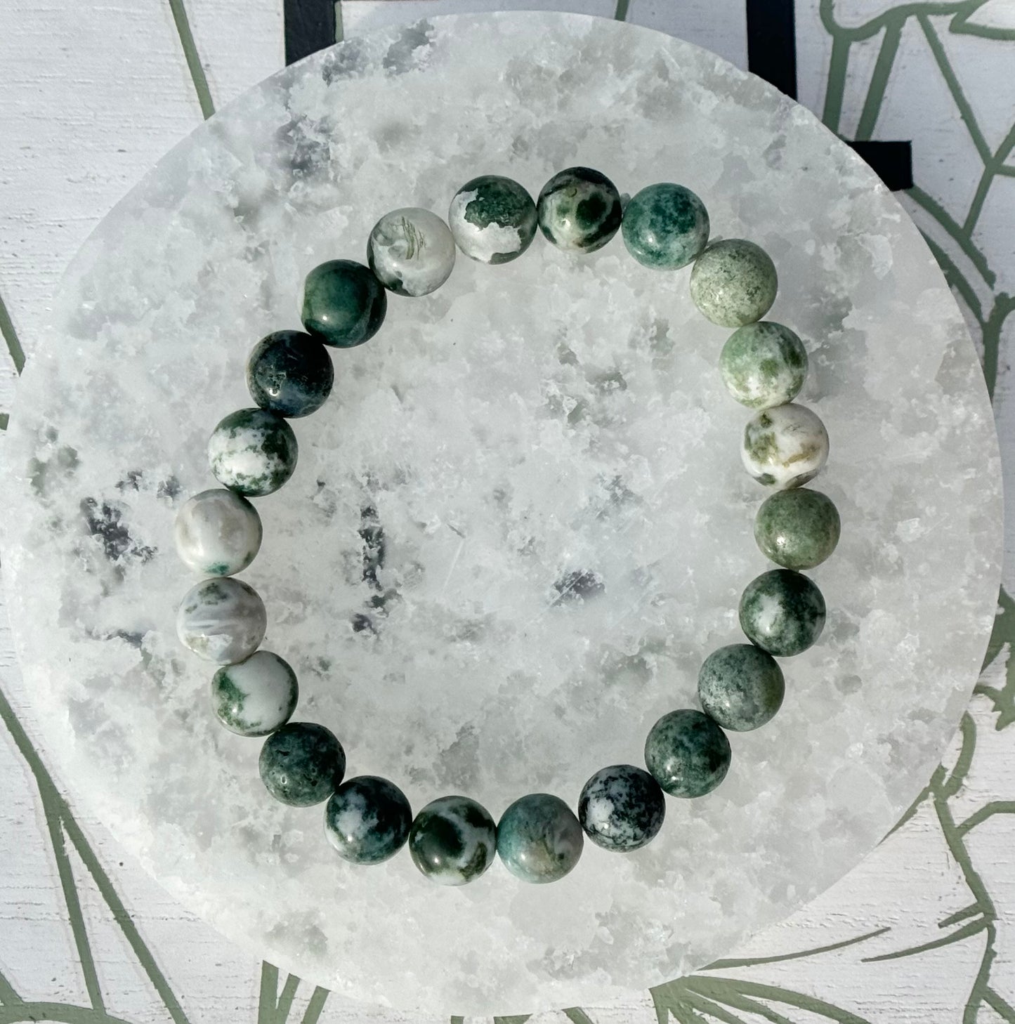 One (1) Moss Agate Bracelet (8.5mm Bead)