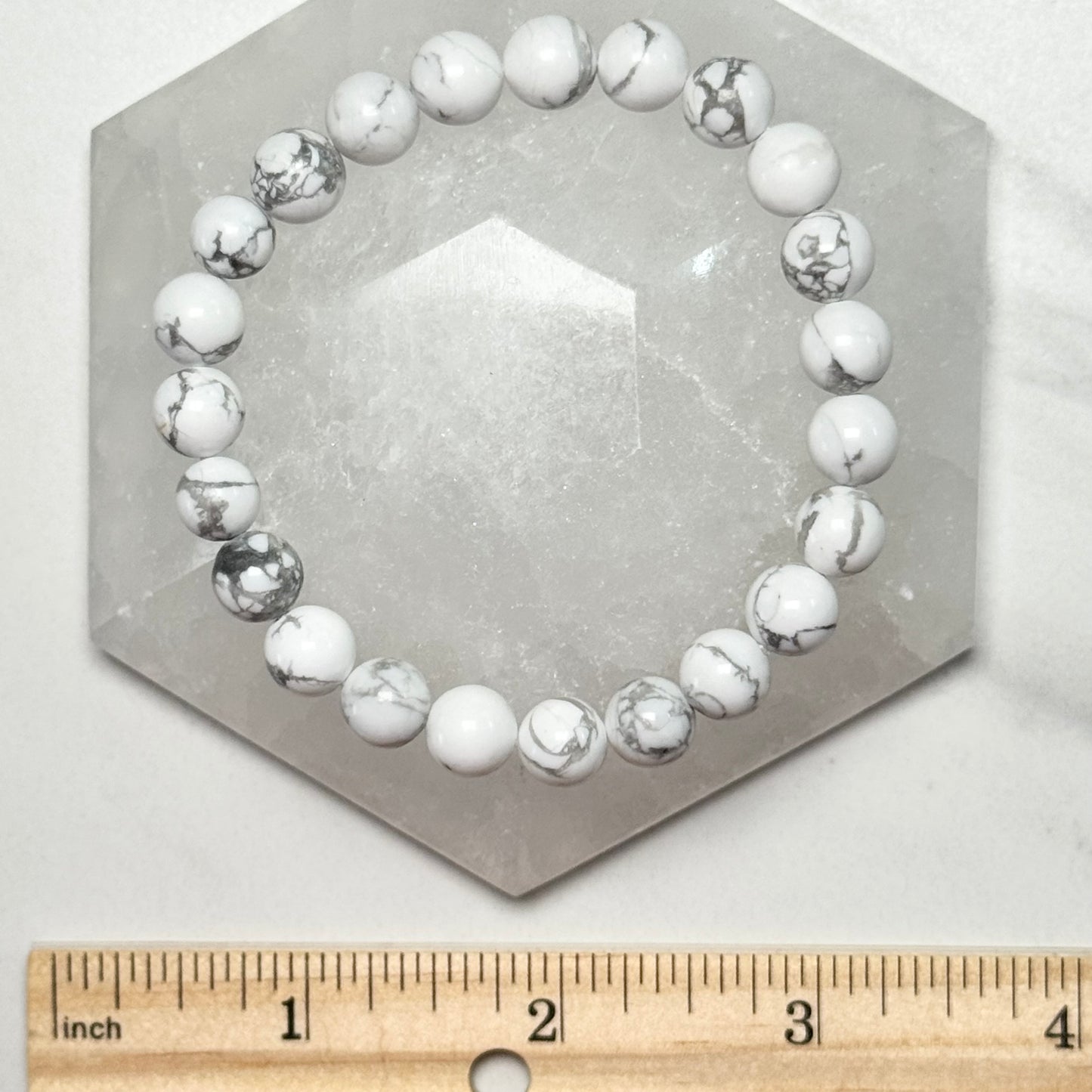 One (1) High Quality Howlite Crystal Bracelet (8mm Beads)