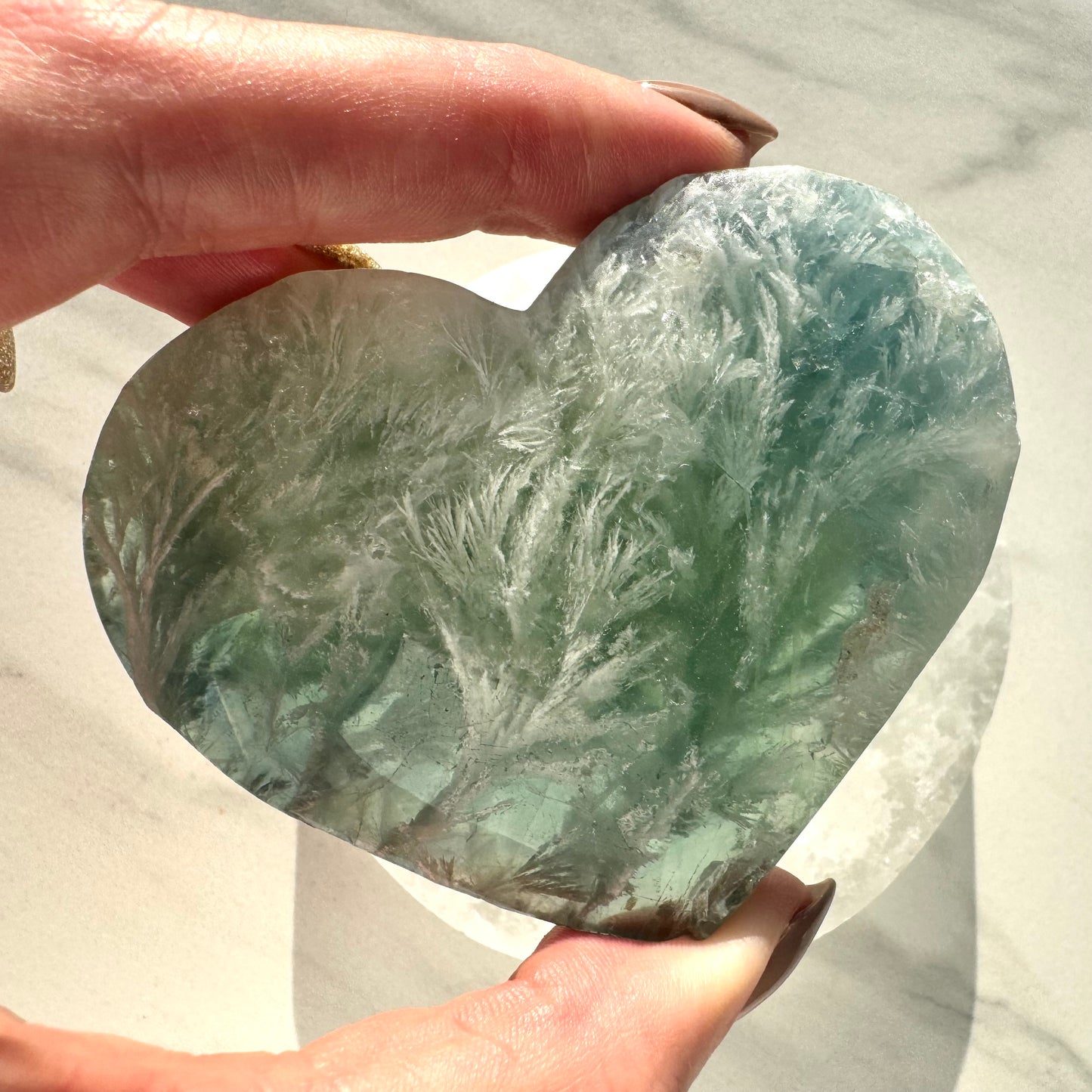 Snowflake Fluorite Heart Carving A