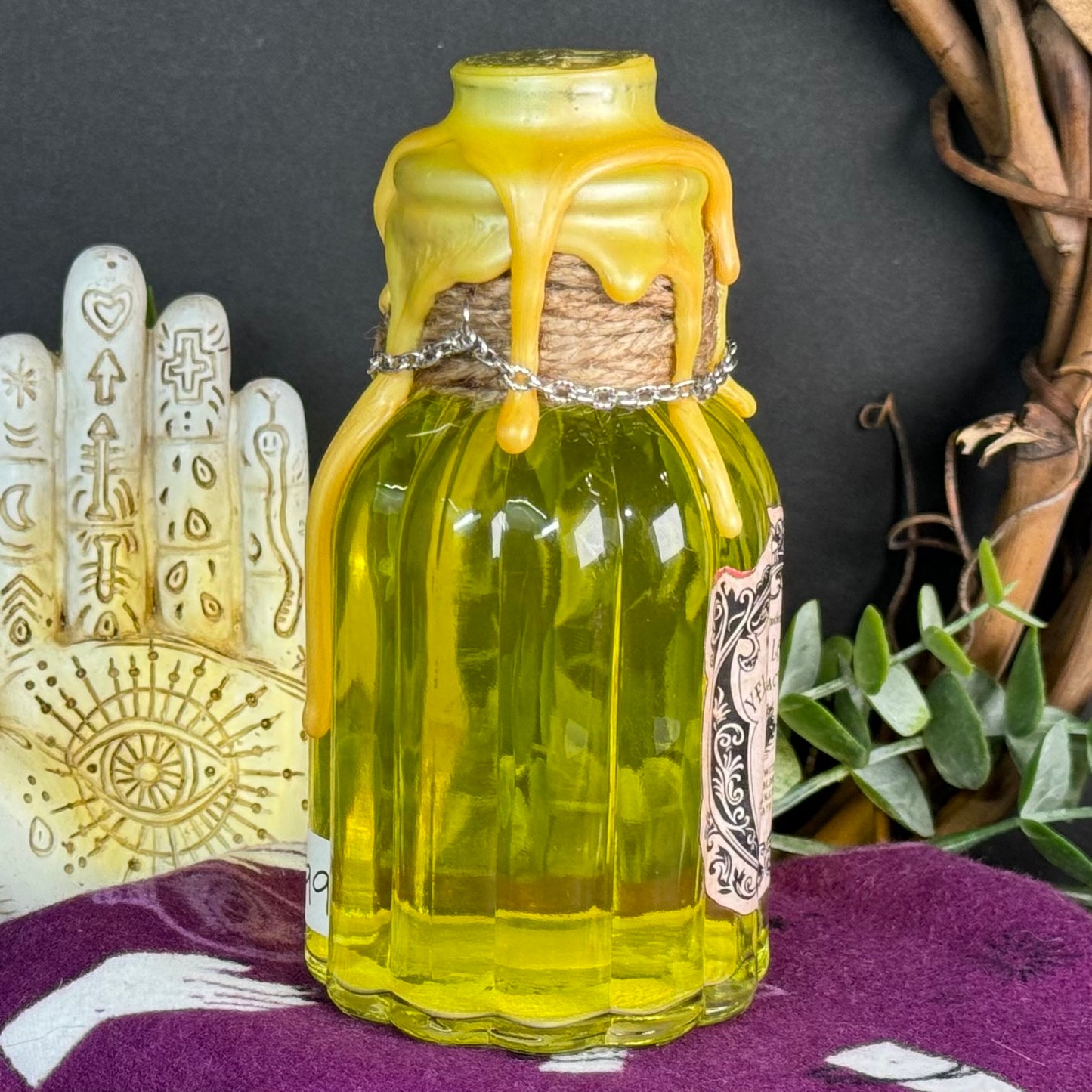 Handmade "Yellow Lotus Extract" Decorative Potion Bottle w/ Citrine Crystal Chips