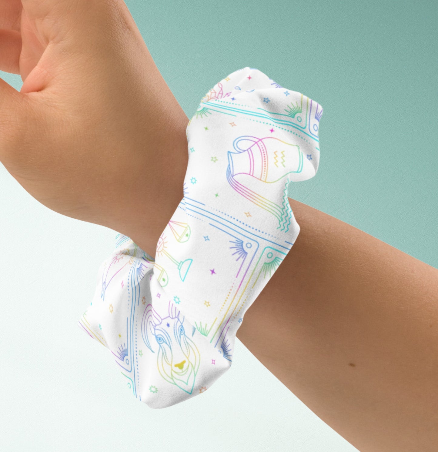 Rainbow Zodiac Tarot Recycled Scrunchie