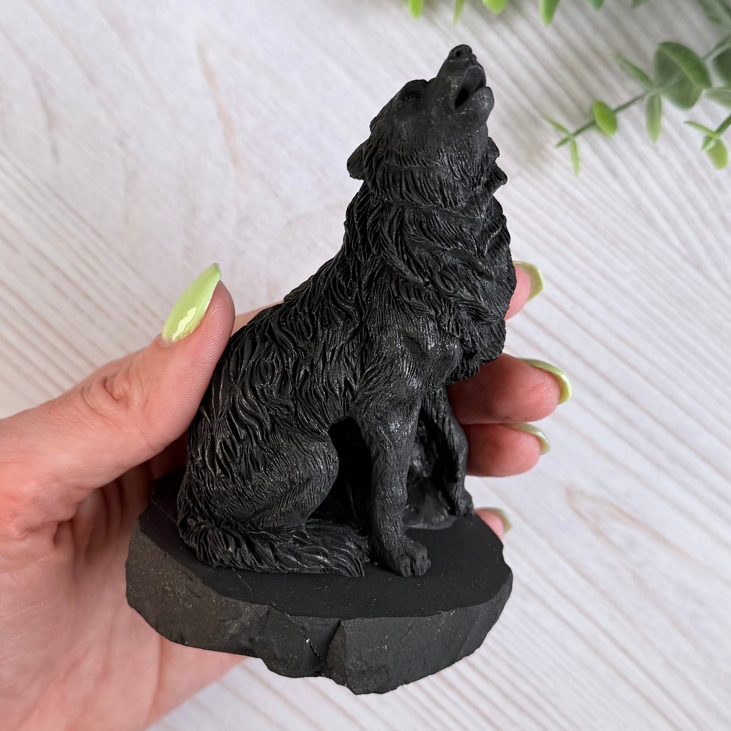 Karelian Shungite Howling Wolf Carving - EMF Protection Statue