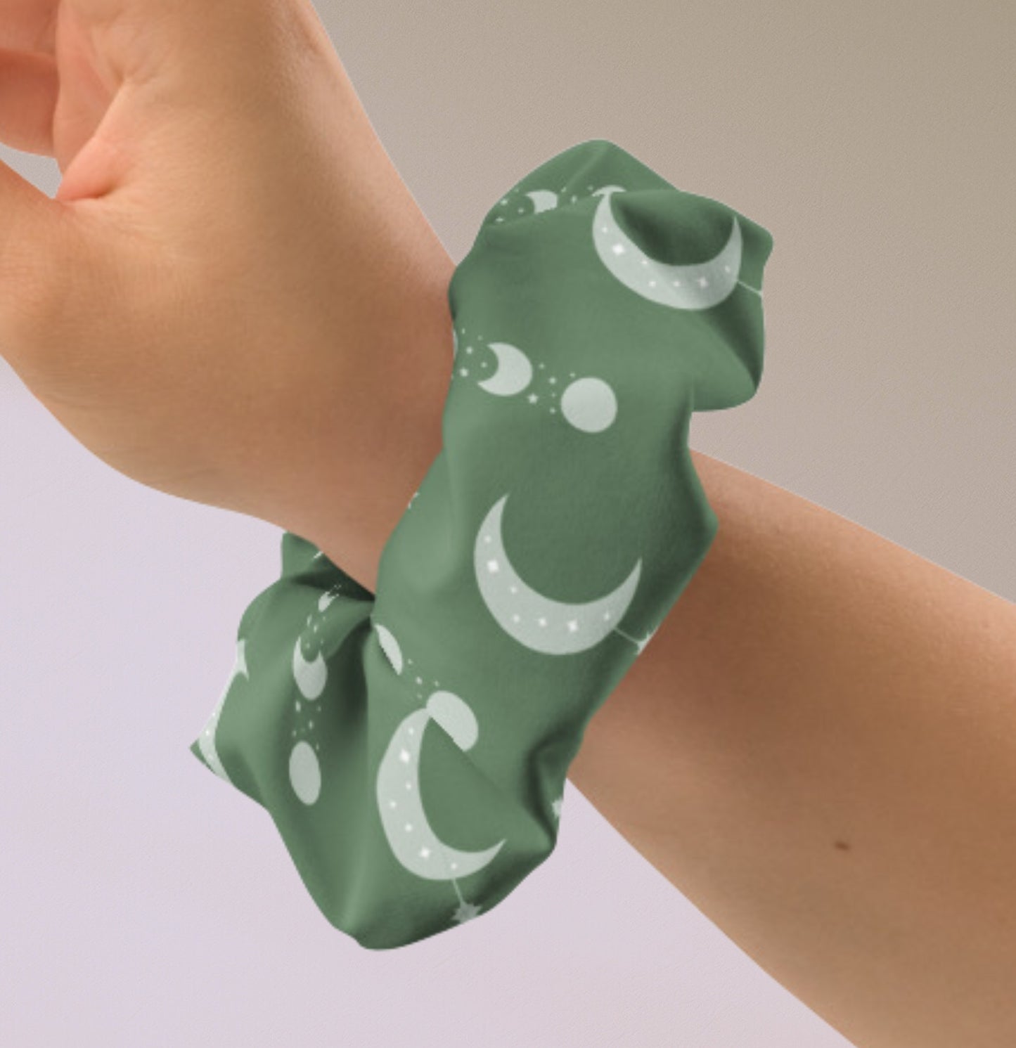 Sage Crescent Moon Recycled Scrunchie