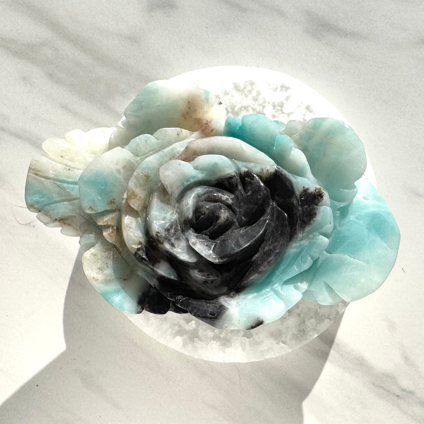 Blue Aragonite Rose Carving