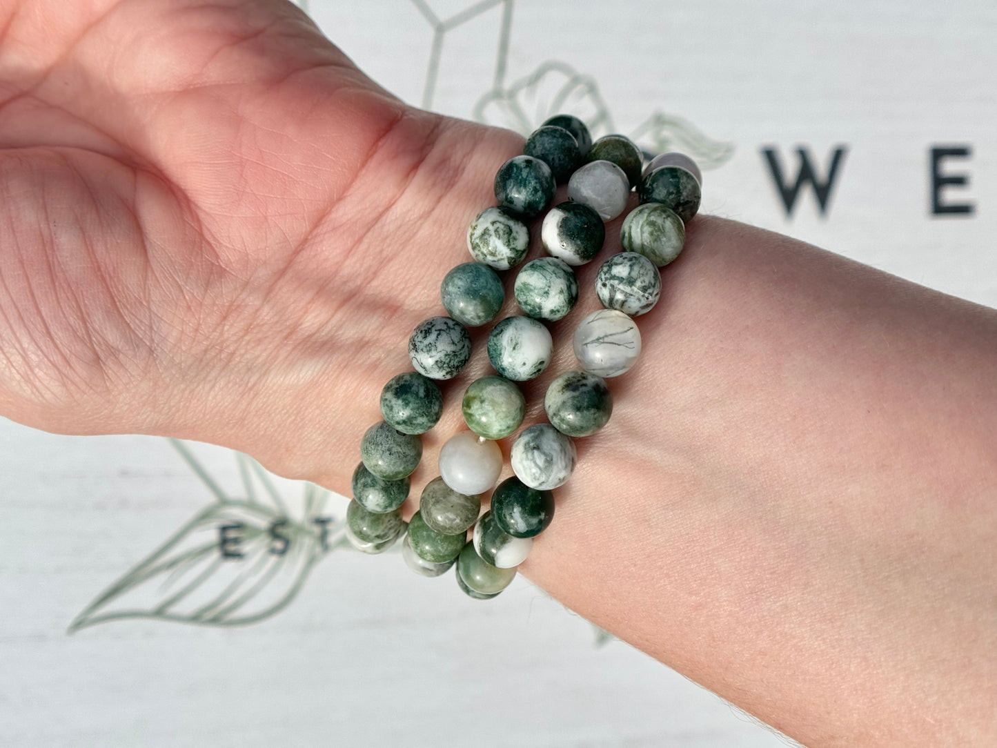 One (1) Moss Agate Bracelet (8.5mm Bead)