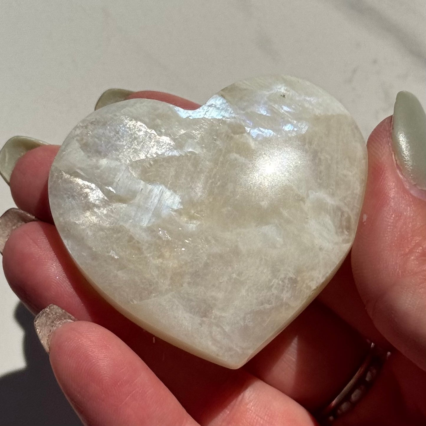 Blue Sheen Moonstone Heart Carving