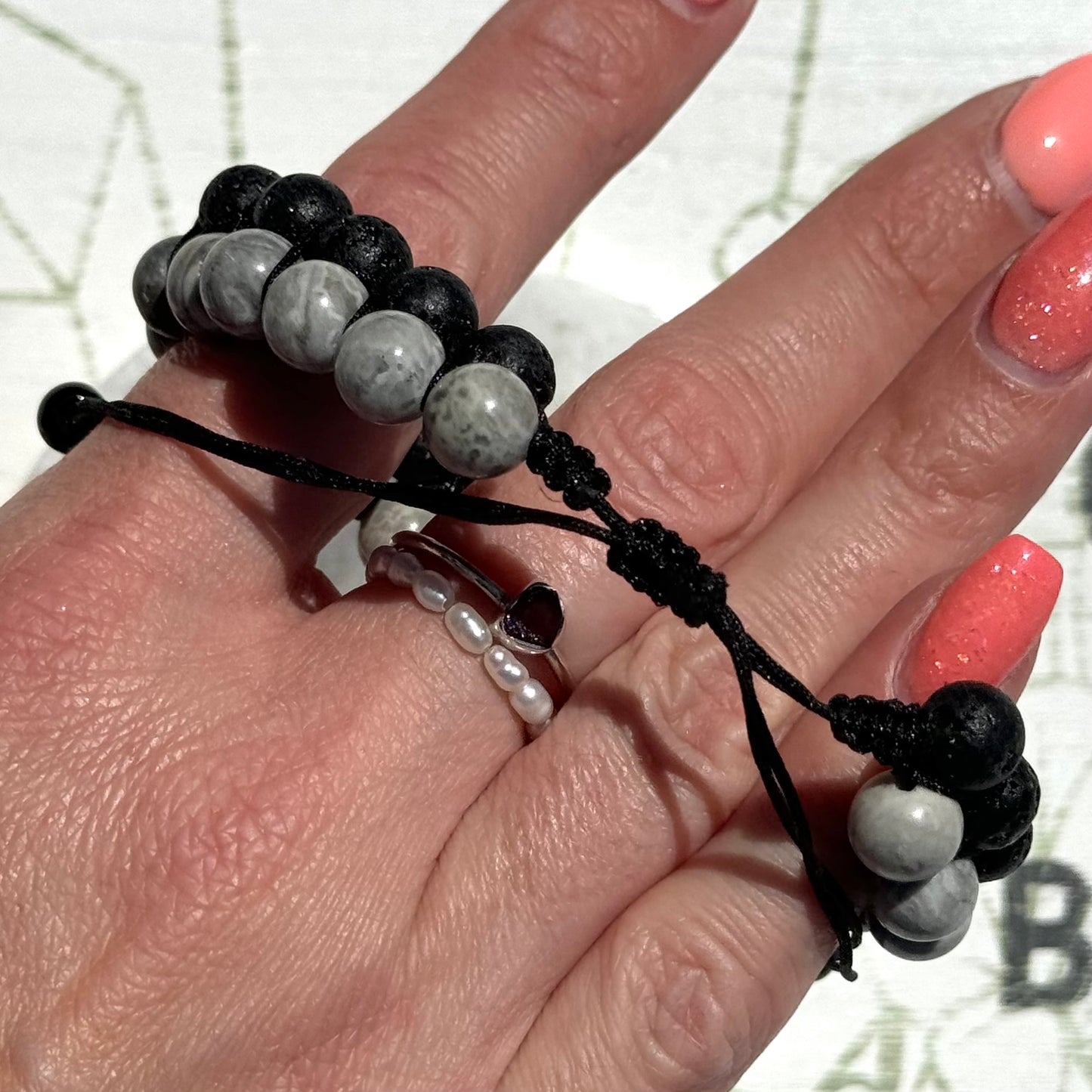 One (1) Map Jasper with Lava Stone Double Bracelet from China