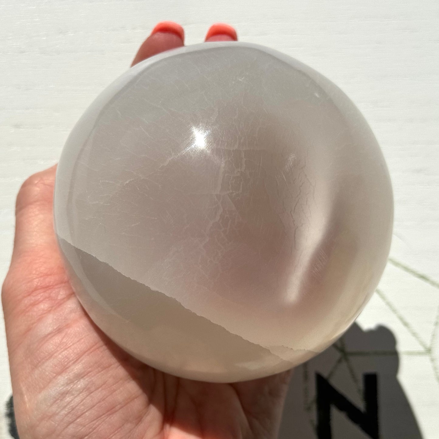 One (1) 4-Inch Satin Spar Selenite Sphere from Morocco