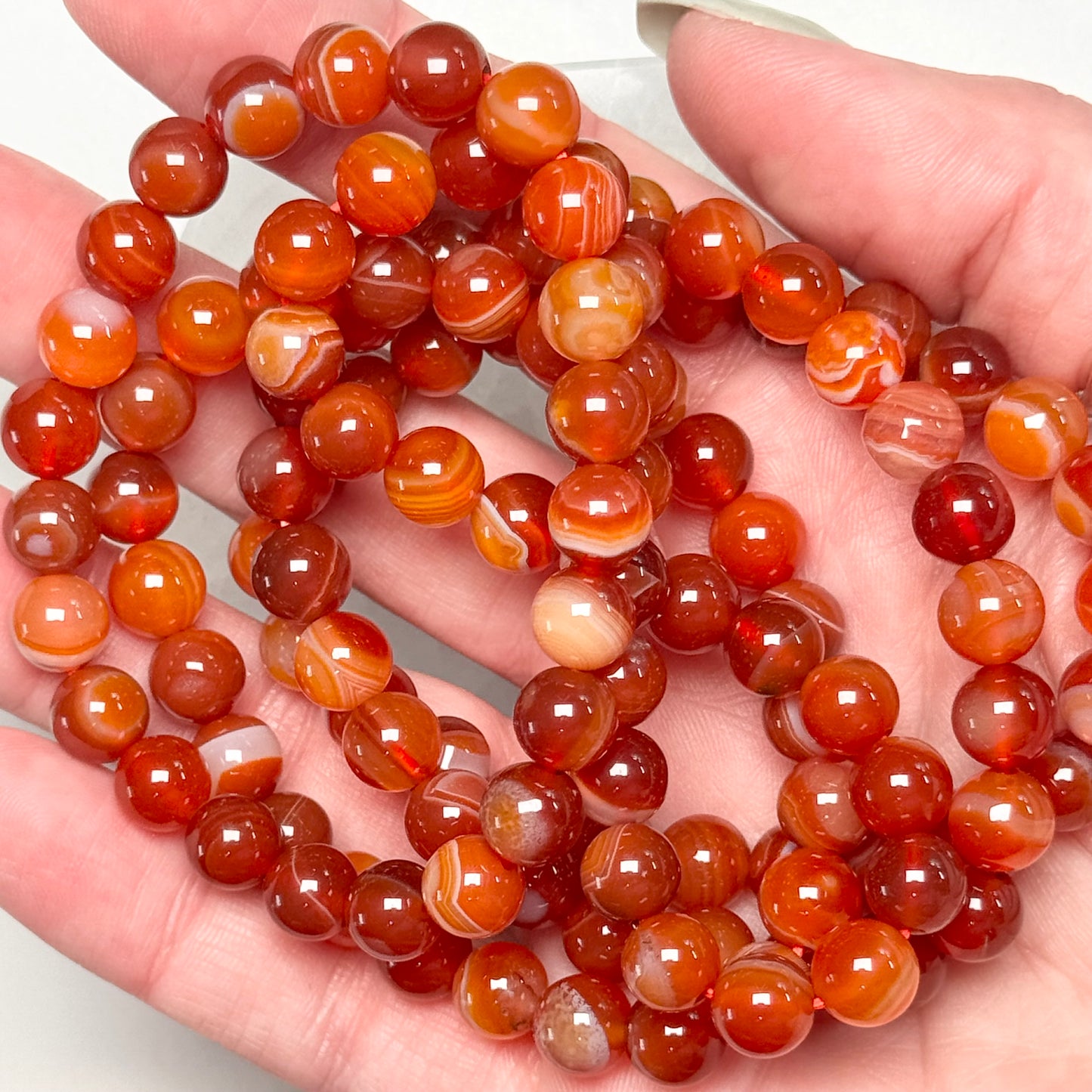 One (1) High Quality Banded Carnelian Bracelet from Brazil (8mm Bead)