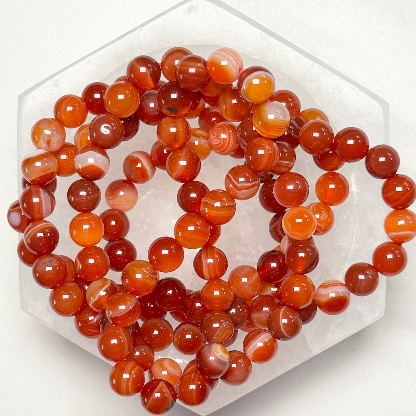 One (1) High Quality Banded Carnelian Bracelet from Brazil (8mm Bead)