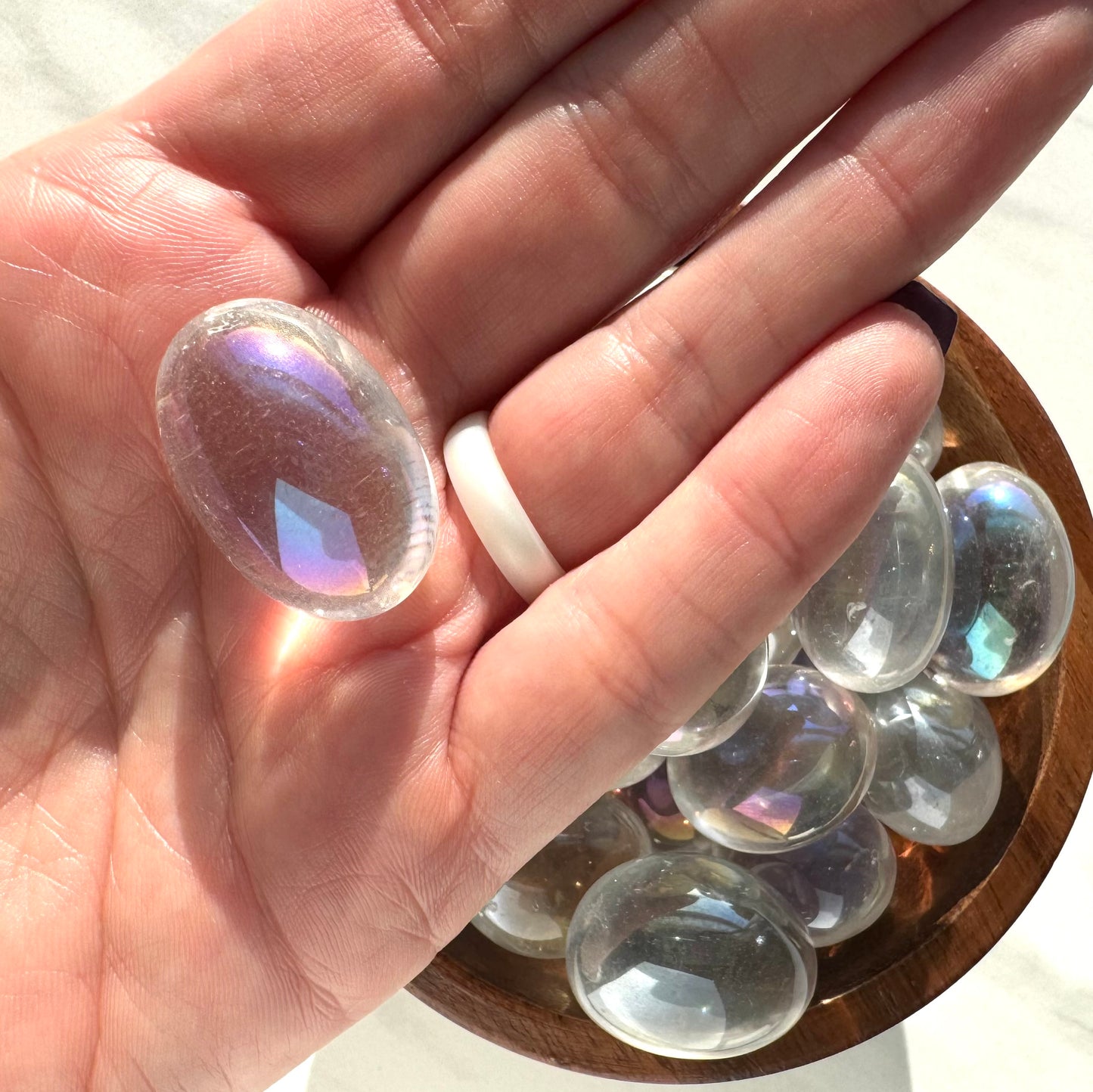 One (1) Exceptional Quality Angel Aura Quartz Tumble from Brazil