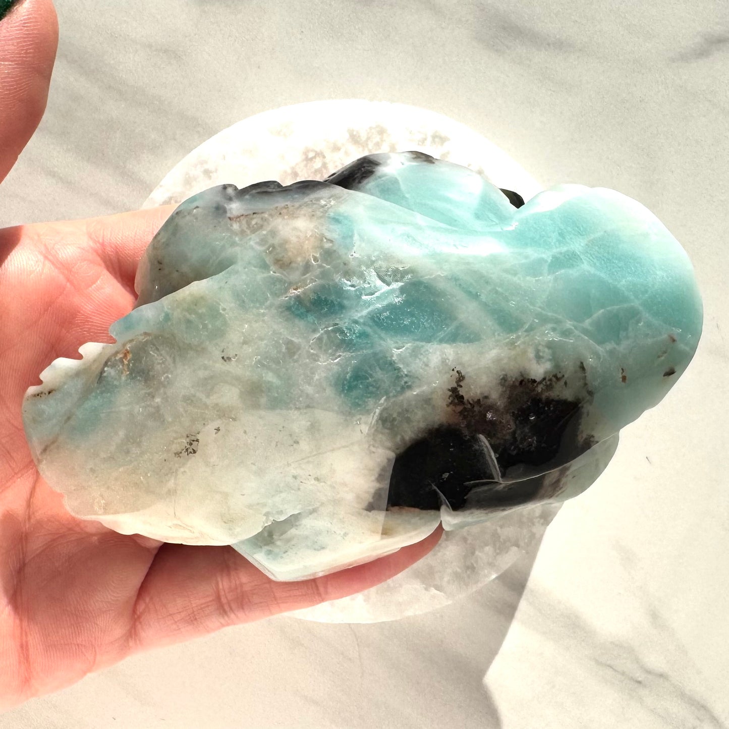 Blue Aragonite Rose Carving