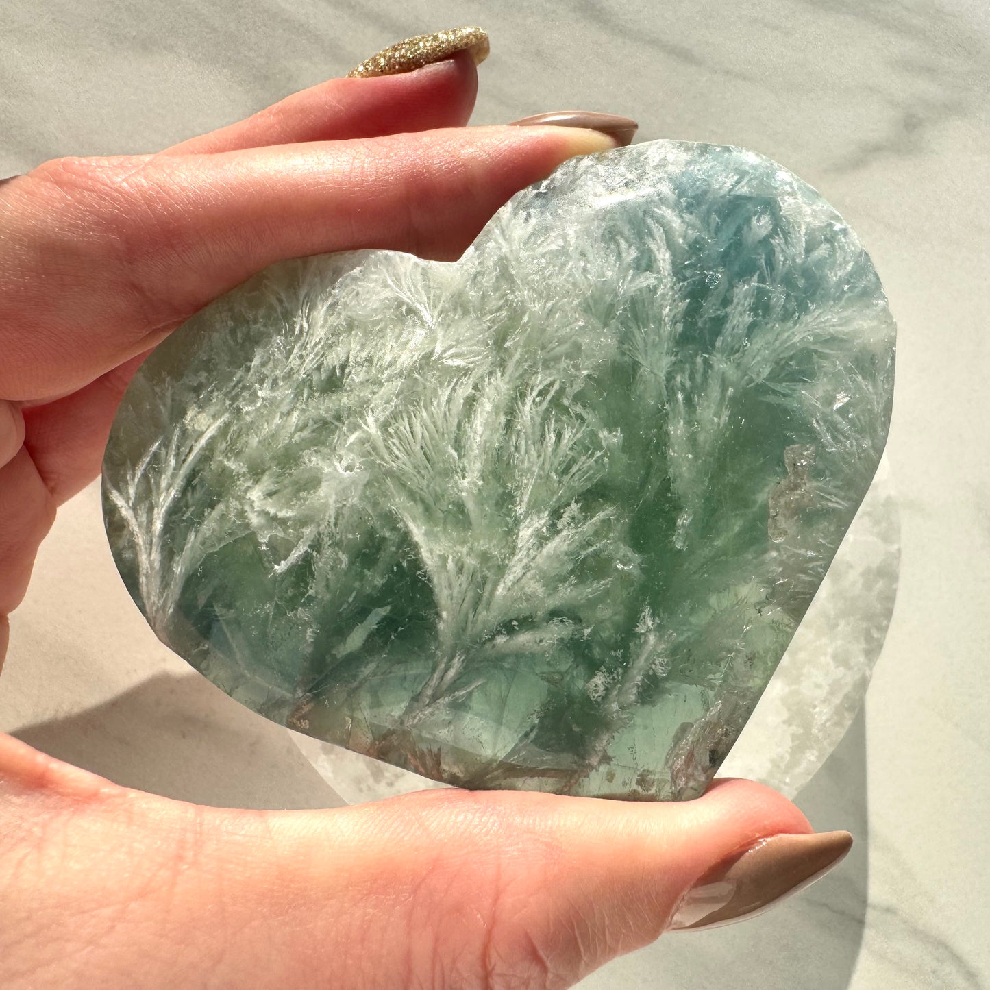 Snowflake Fluorite Heart Carving A