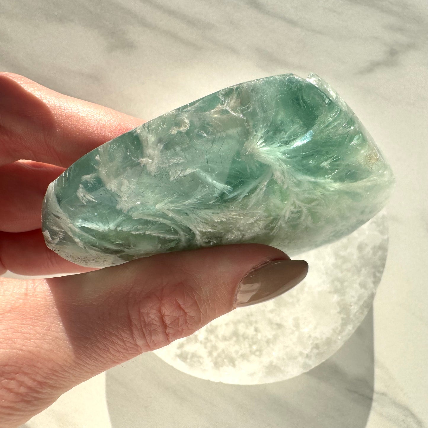Snowflake Fluorite Heart Carving A