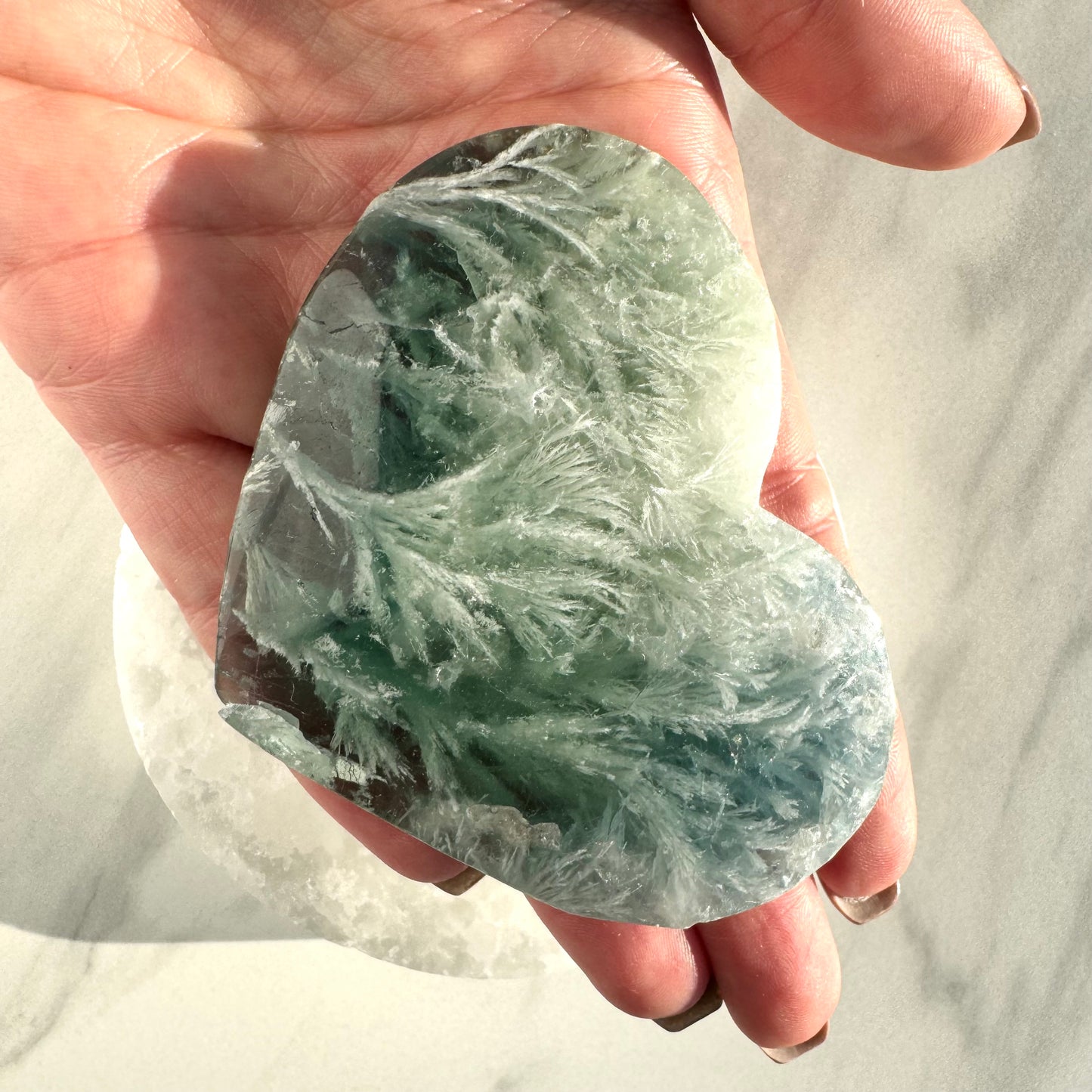 Snowflake Fluorite Heart Carving A