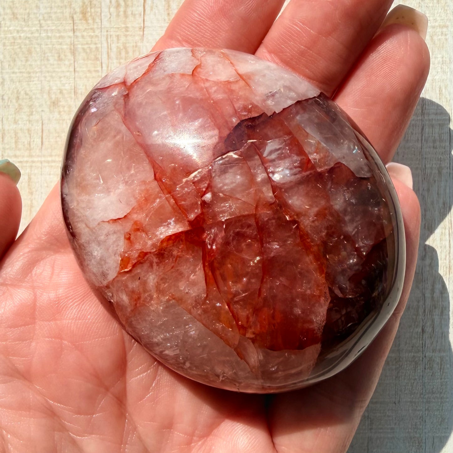 Fire Quartz Palm Stone | Hematoid Quartz | Option I