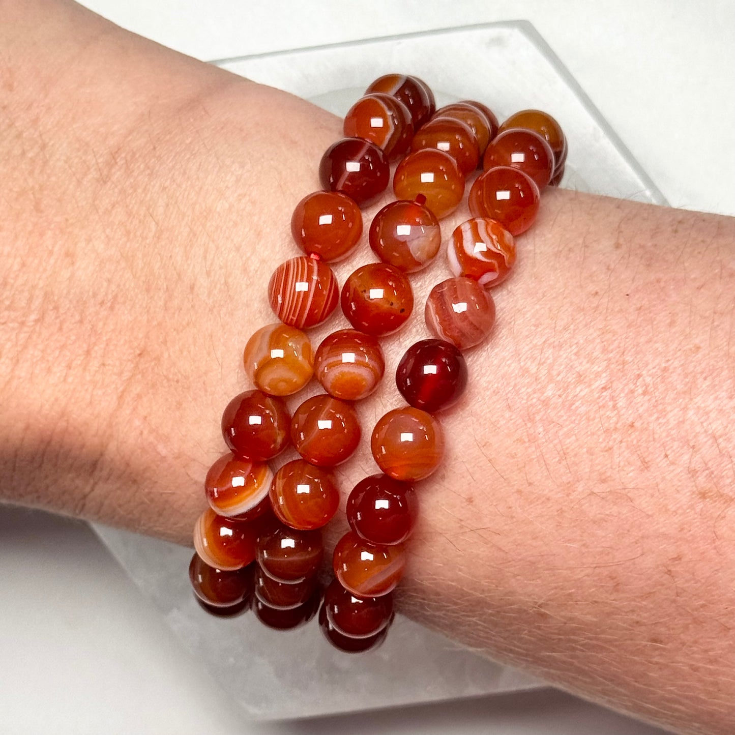 One (1) High Quality Banded Carnelian Bracelet from Brazil (8mm Bead)