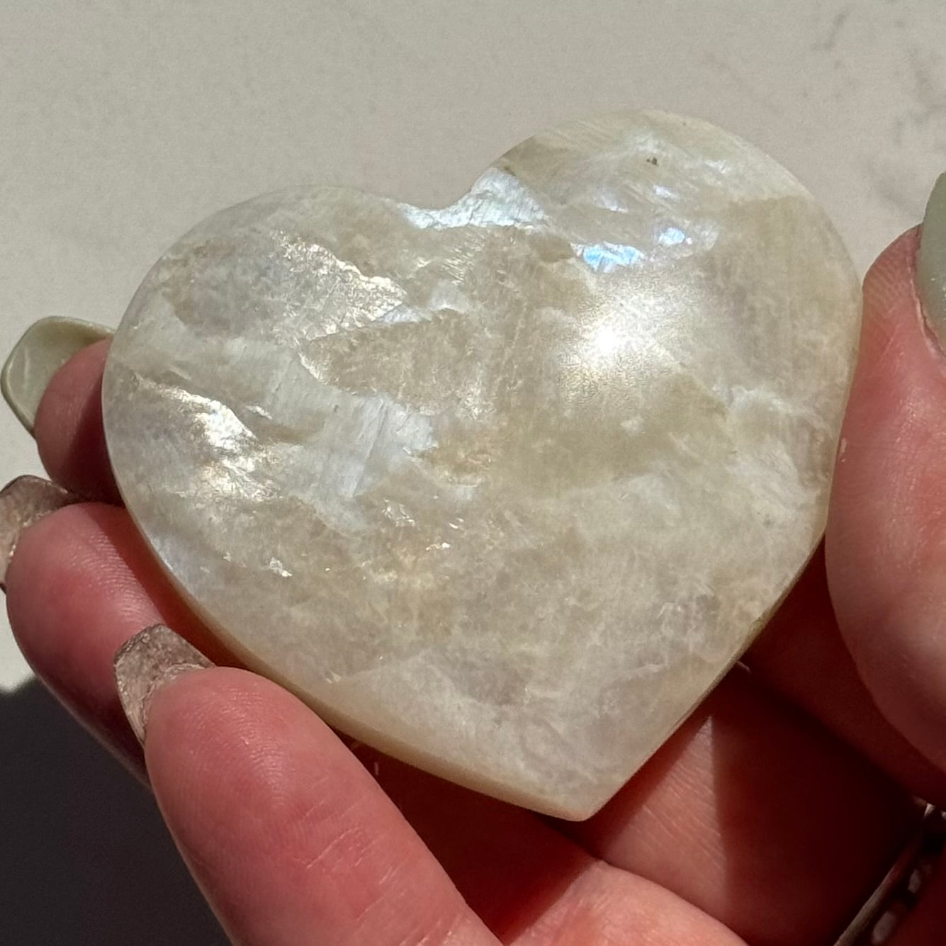 Blue Sheen Moonstone Heart Carving
