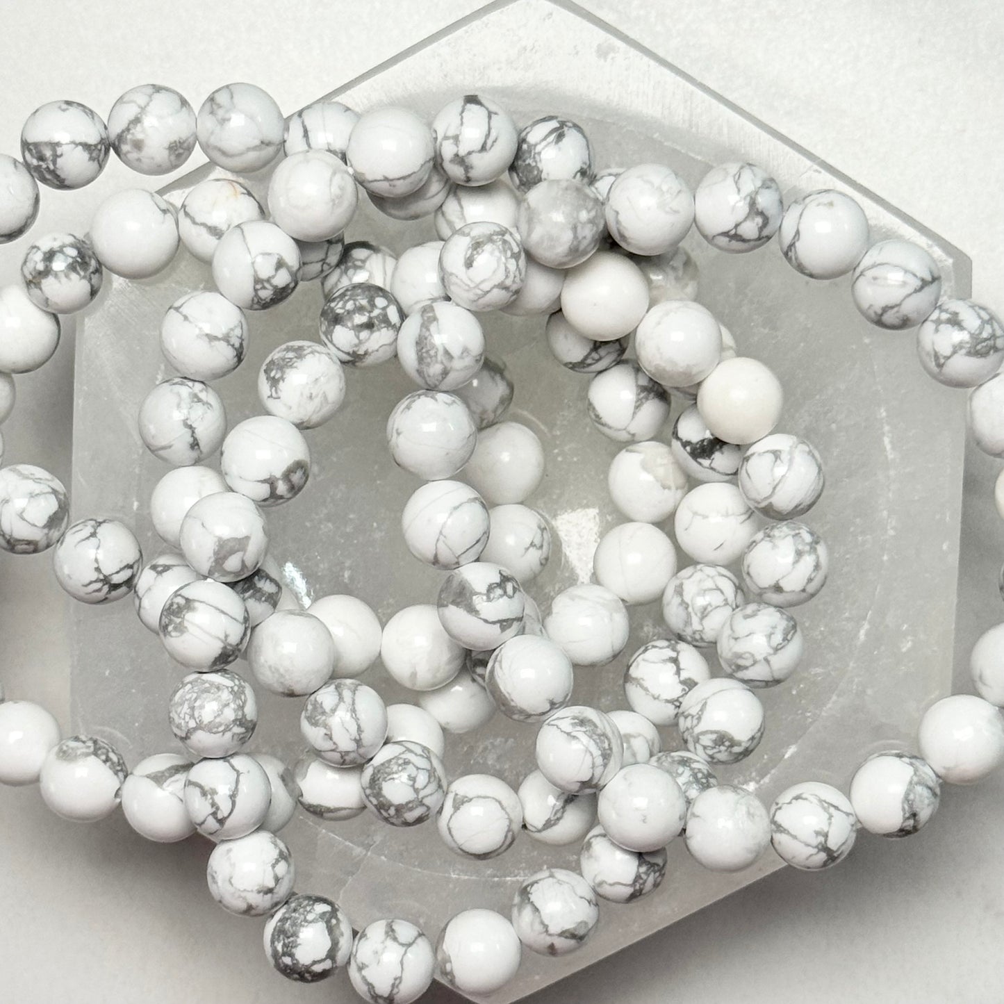 One (1) High Quality Howlite Crystal Bracelet (8mm Beads)