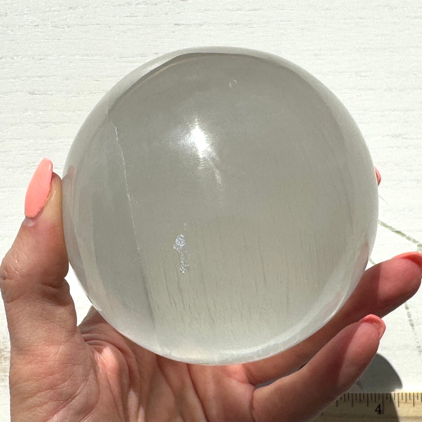 One (1) 4-Inch Satin Spar Selenite Sphere from Morocco