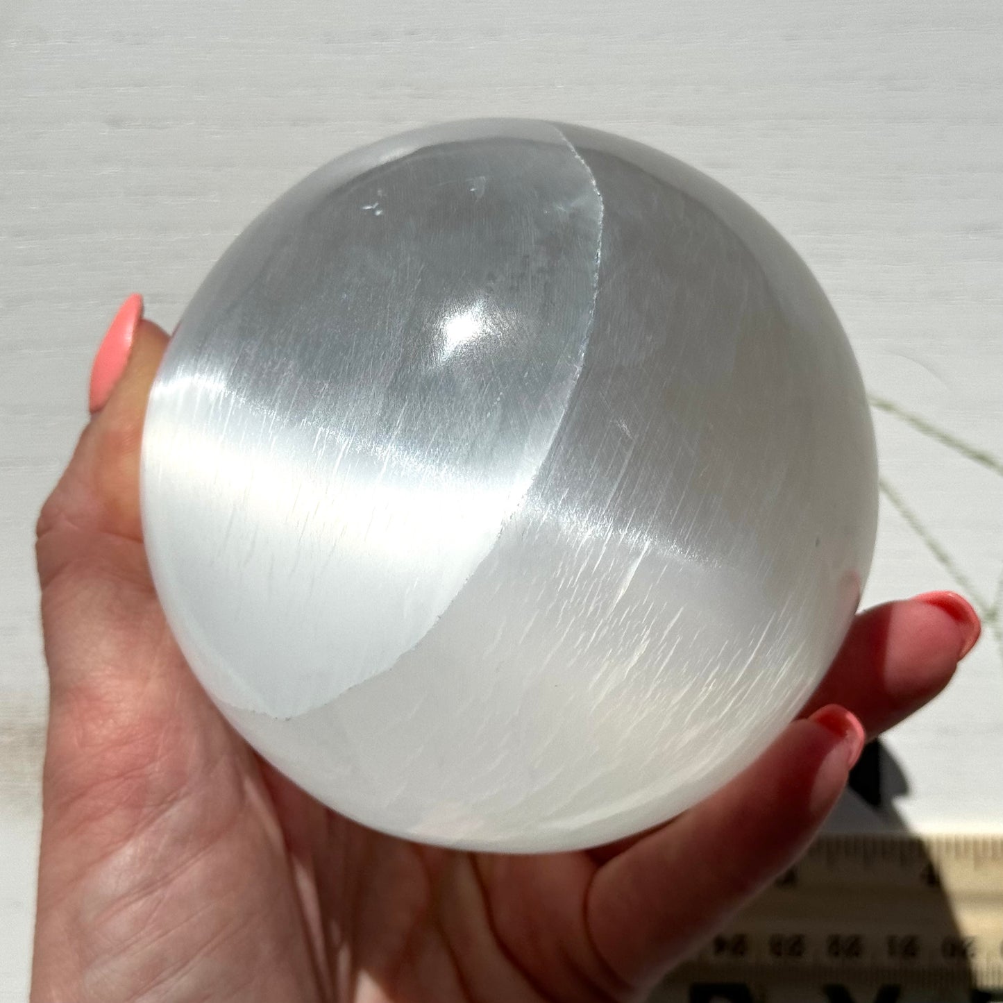 One (1) 4-Inch Satin Spar Selenite Sphere from Morocco