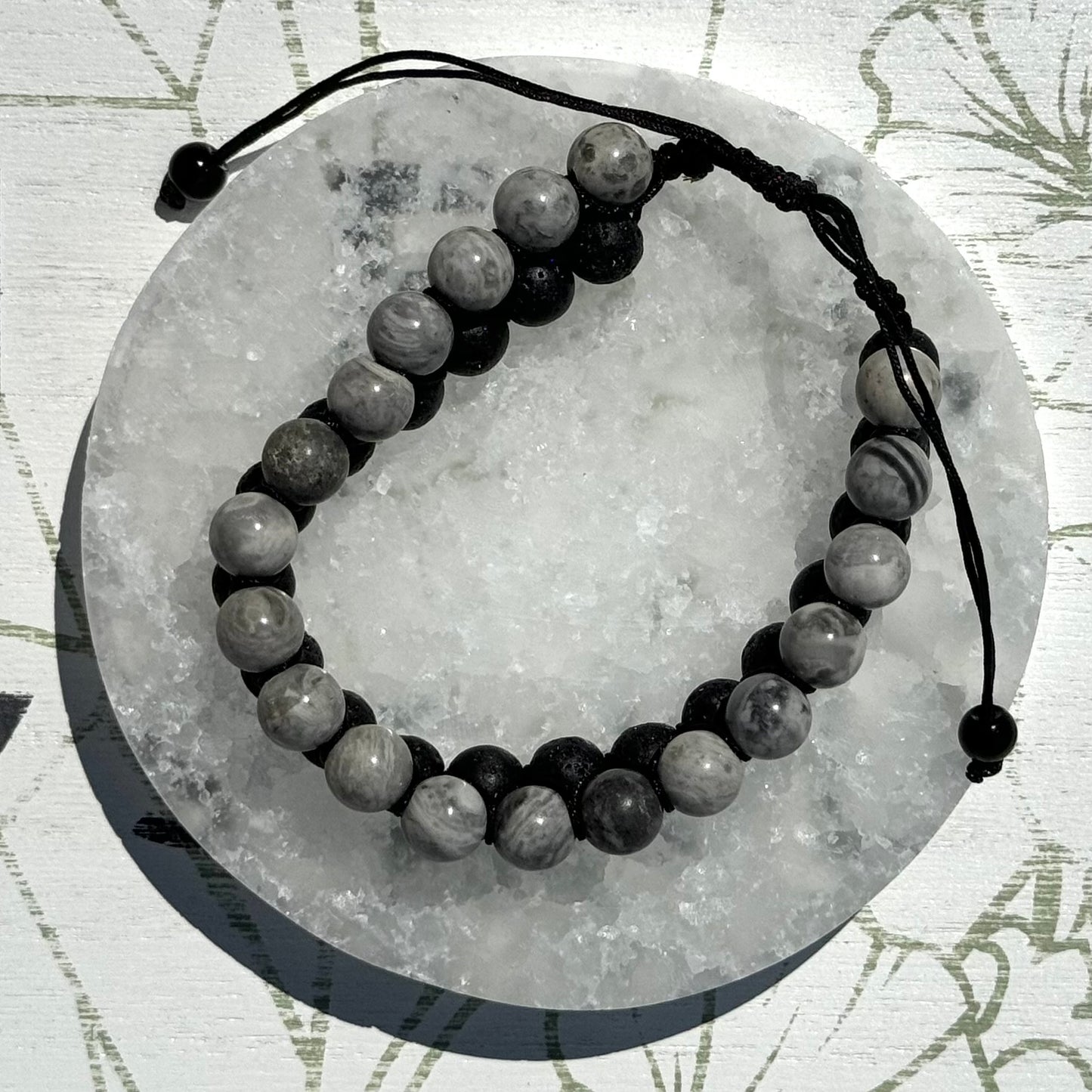 One (1) Map Jasper with Lava Stone Double Bracelet from China