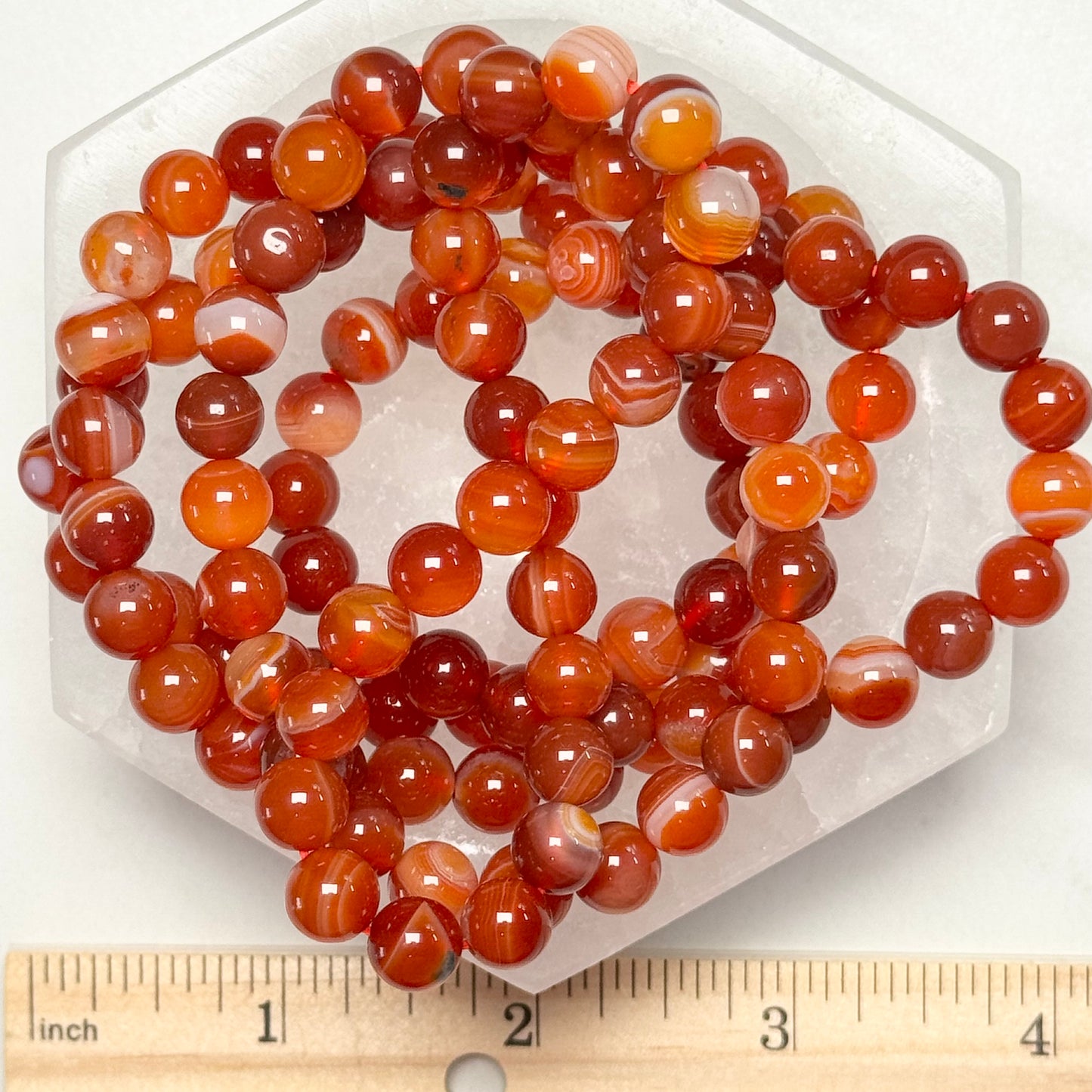 One (1) High Quality Banded Carnelian Bracelet from Brazil (8mm Bead)
