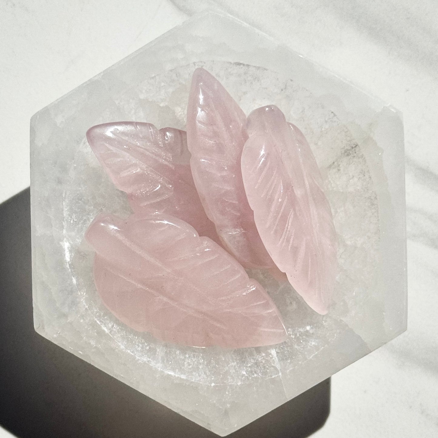One (1) Beautiful Rose Quartz Feather Carving