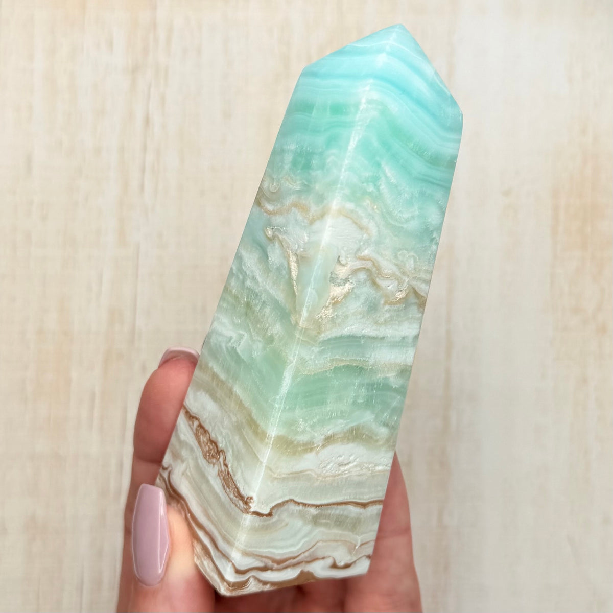 Caribbean Calcite Tower – Soothing Teal Crystal for Calm & Communication