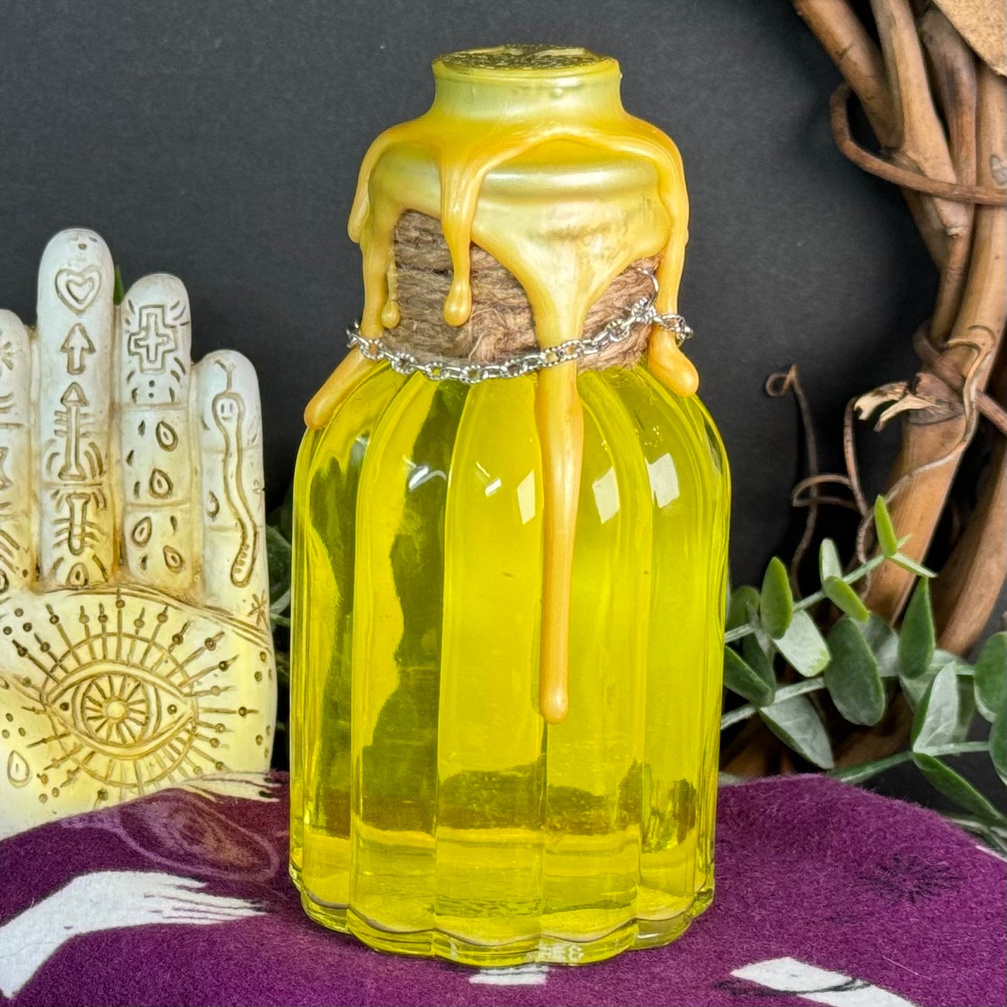 Handmade "Yellow Lotus Extract" Decorative Potion Bottle w/ Citrine Crystal Chips