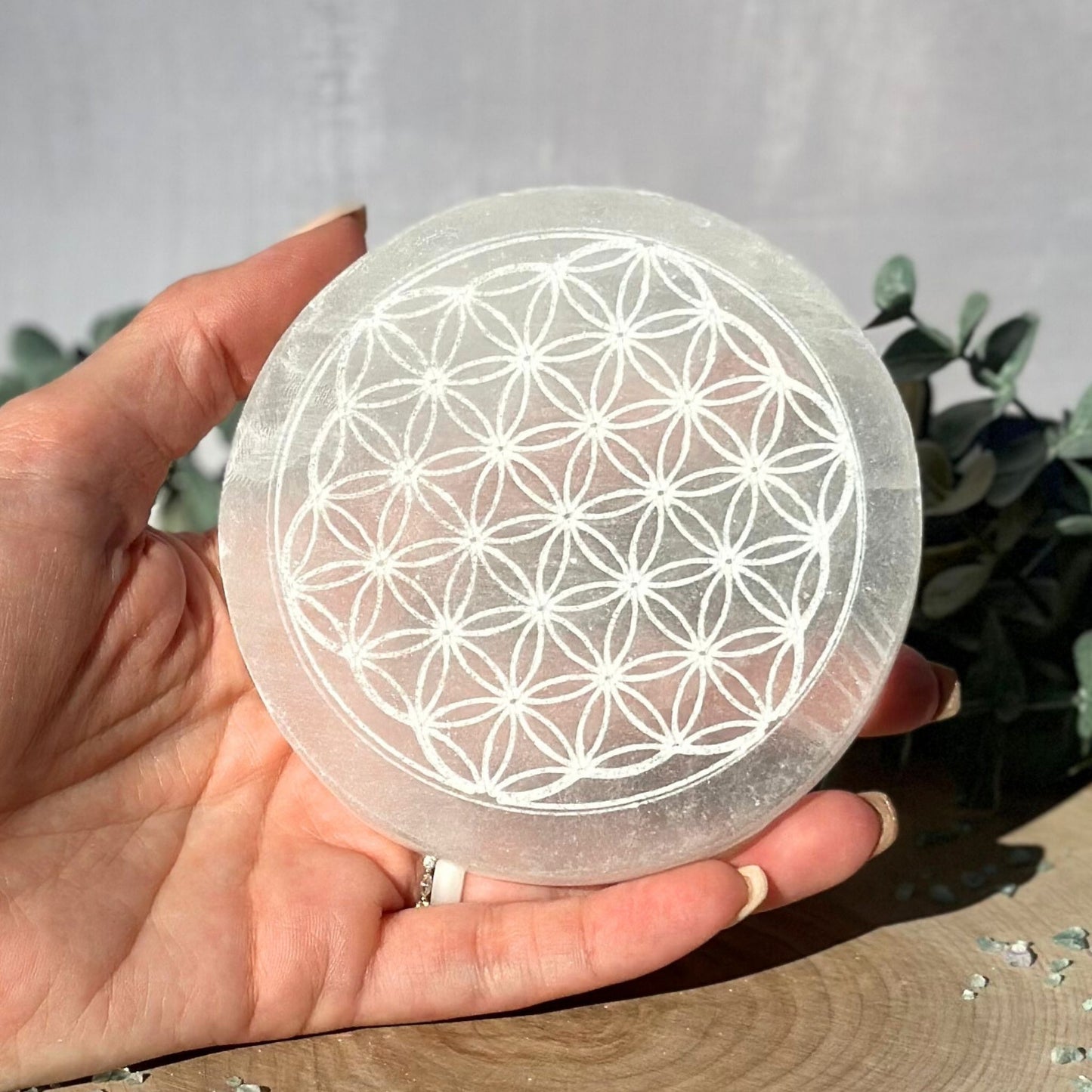 flower of life selenite charging plate