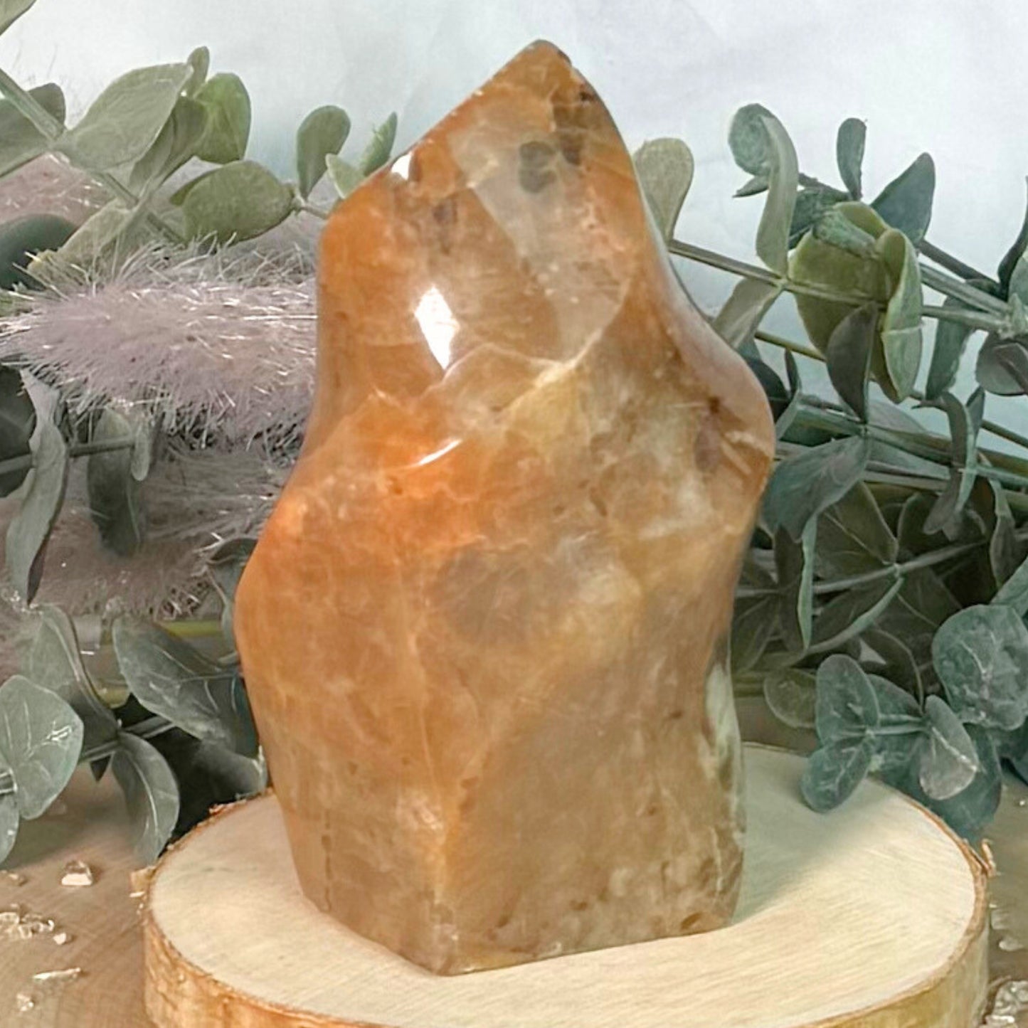 Hand Carved Peach Moonstone Flame