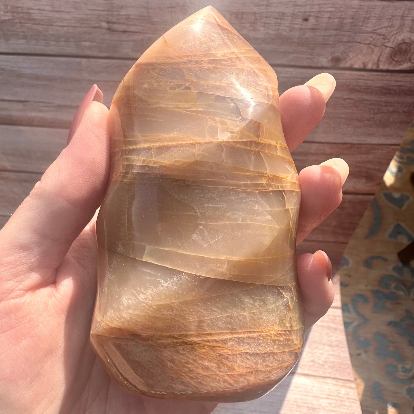 Hand Carved Peach Moonstone Flame