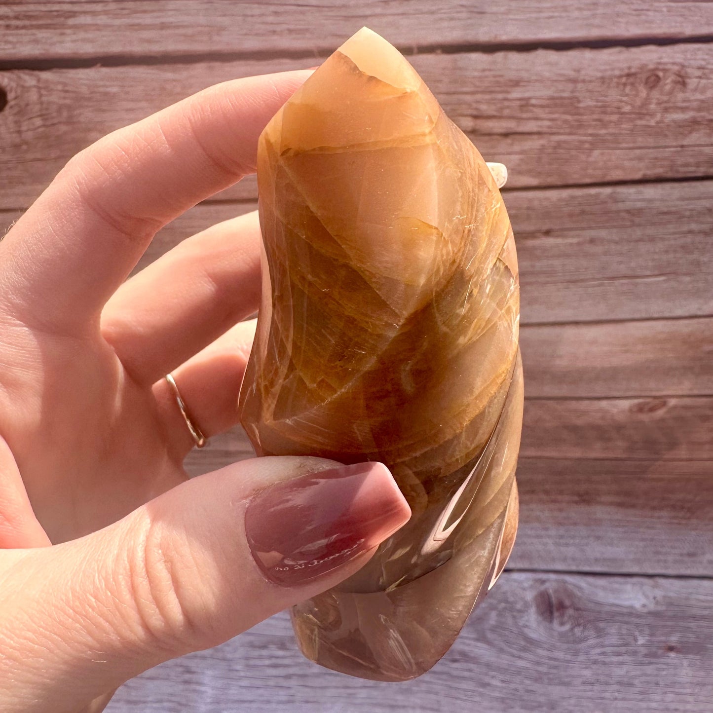 Hand Carved Peach Moonstone Flame