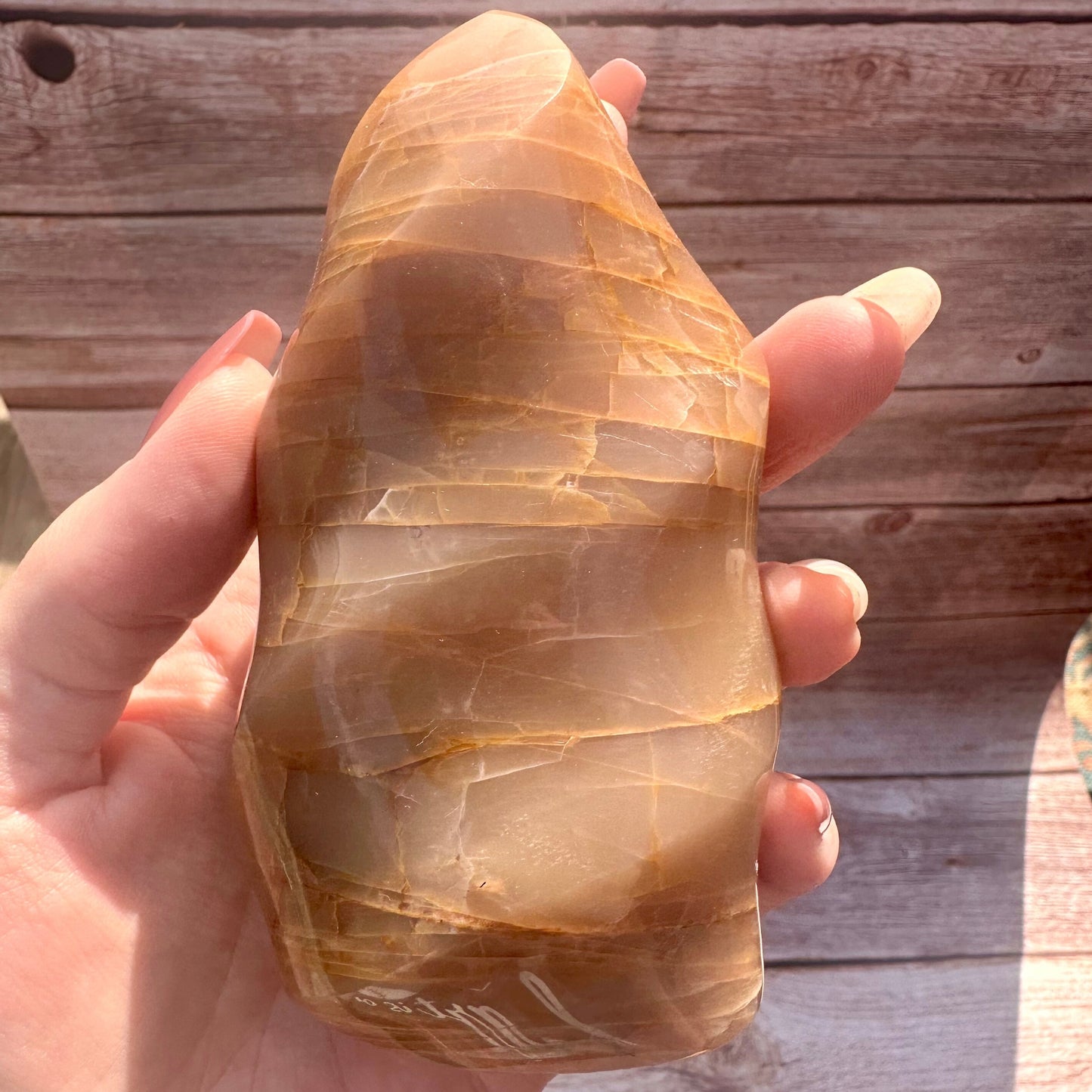 Hand Carved Peach Moonstone Flame