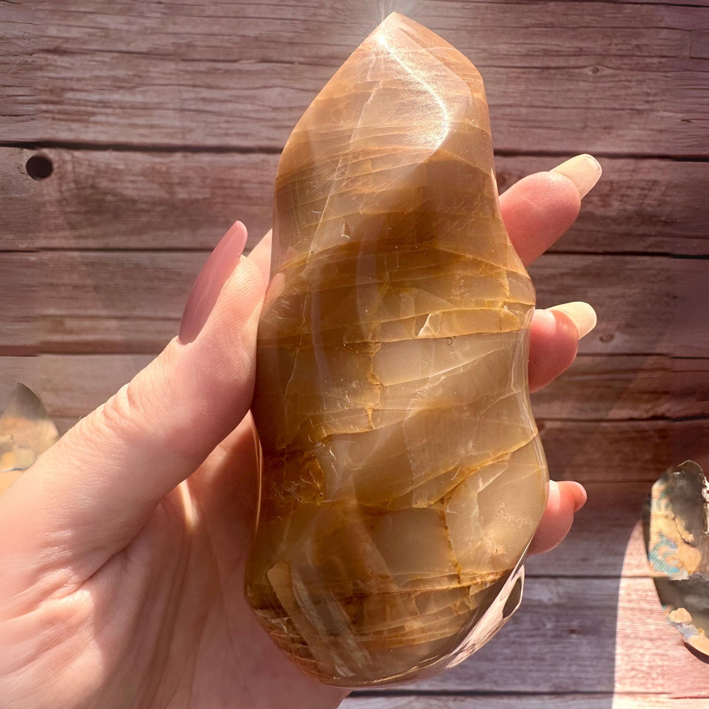 Hand Carved Peach Moonstone Flame