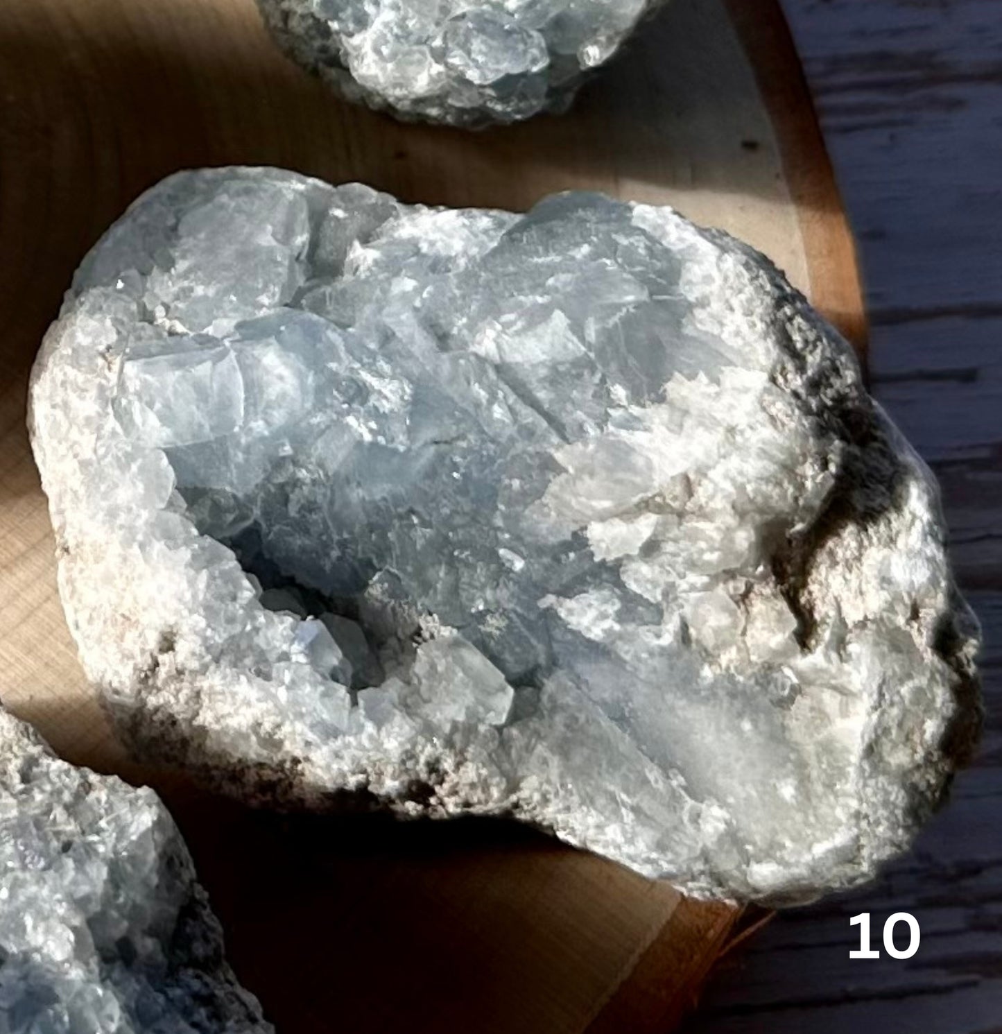 close up shot of celestite druzy cluster 10