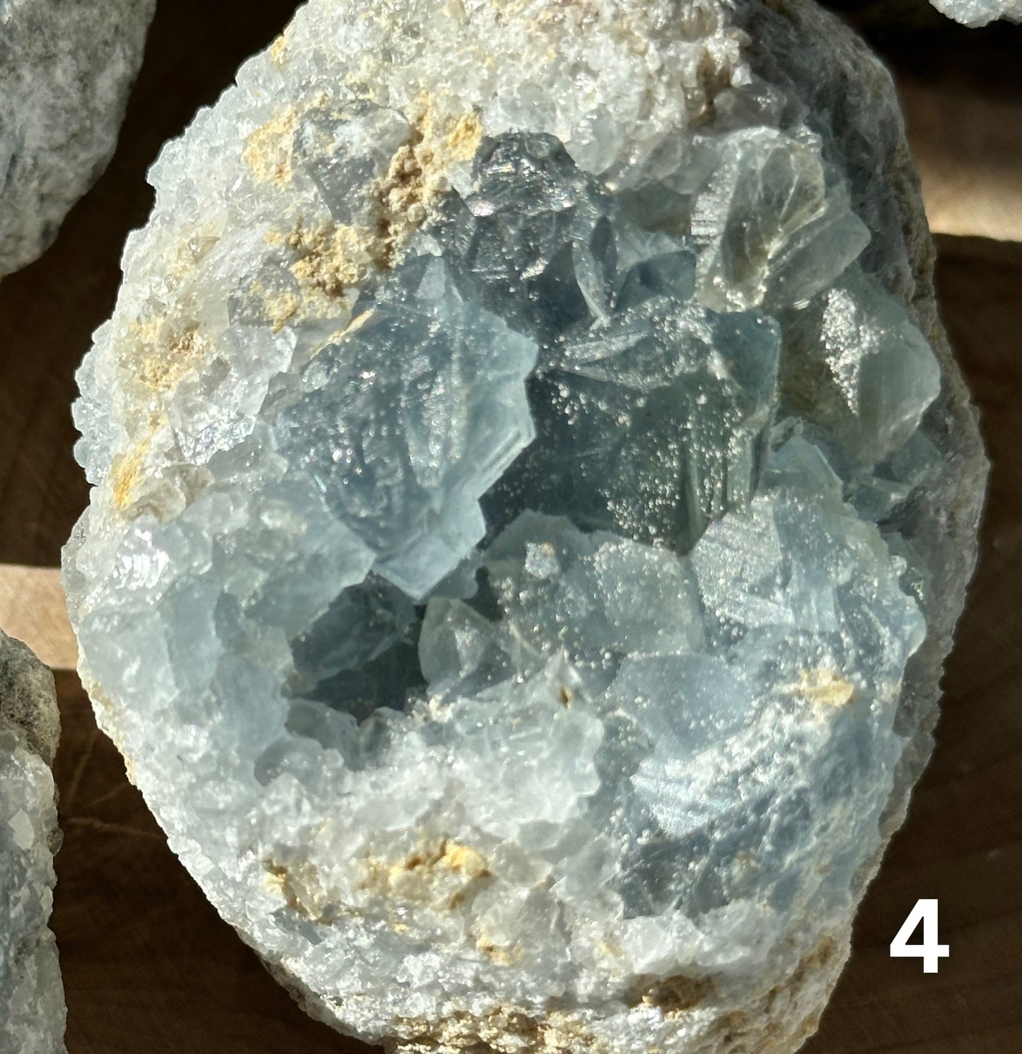 close up shot of celestite druzy cluster 4