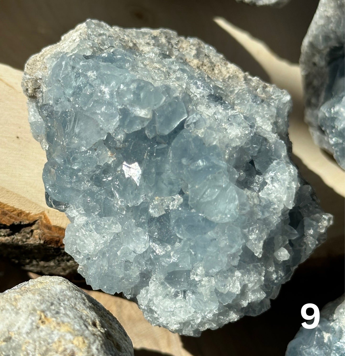 close up shot of celestite druzy cluster 9