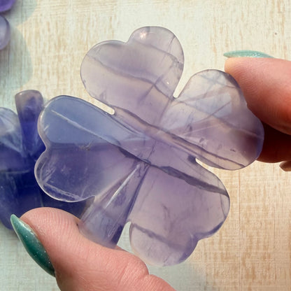 Purple Fluorite Shamrock Carving | Natural Crystal Lucky Charm