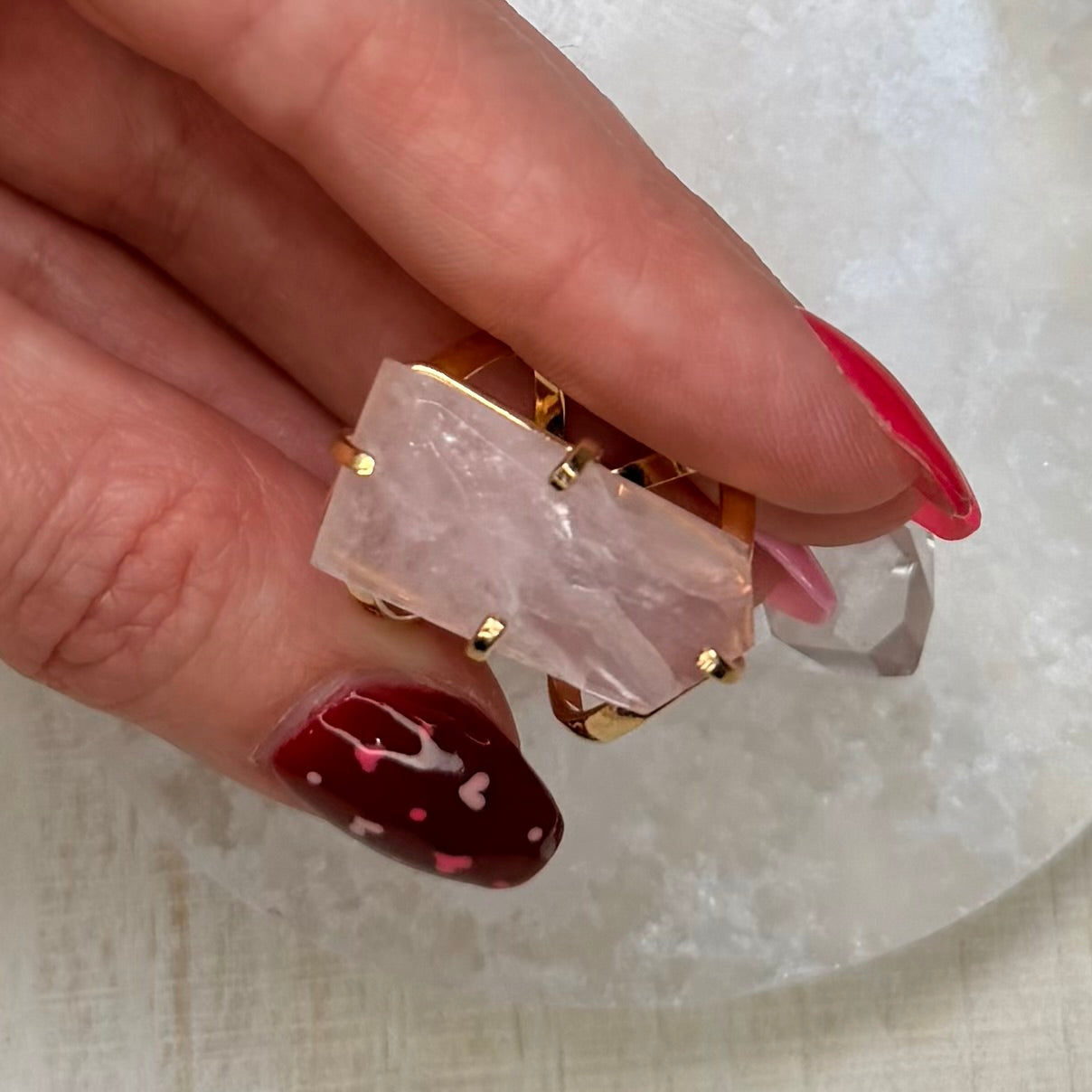 Stunning Faceted Rose Quartz Adjustable Gold Ring from Brazil