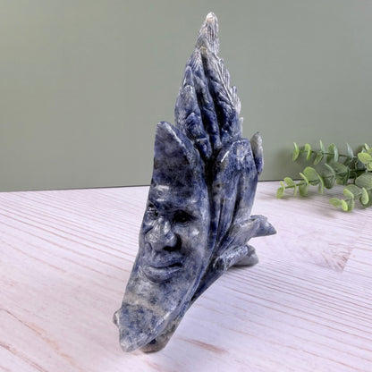High Quality Sodalite Rooster + Moon Carving