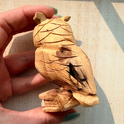 Palo Santo Owl on a Book Carving | Hand-Carved from Peru